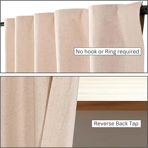 Vista 4 de Cortinas de lino natural, cortinas de lino, cortinas de granja para sala de estar, cortinas con pestañas superiores, cortinas de lino con pestañas