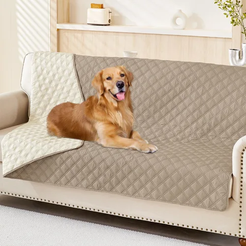 Vista 60 de Smiry Funda impermeable para cama de mascota, suave y lavable, para muebles, cama, sofá, reversible, a cuadros (30 x 53 pulgadas, color beige/beige)