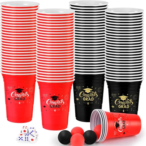 Vista 8 de Juego de 60 piezas de juego de vasos de Navidad – Vasos de plástico rojo y verde de 16 onzas con 10 bolas rojas y verdes para juegos de fiesta