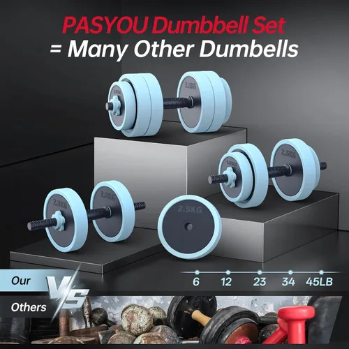 Vista 3 de PASYOU Juego de mancuernas ajustables, juego de pesas 4 en 1 con conector, juego de pesas para entrenamiento, mancuernas utilizadas como mancuerna