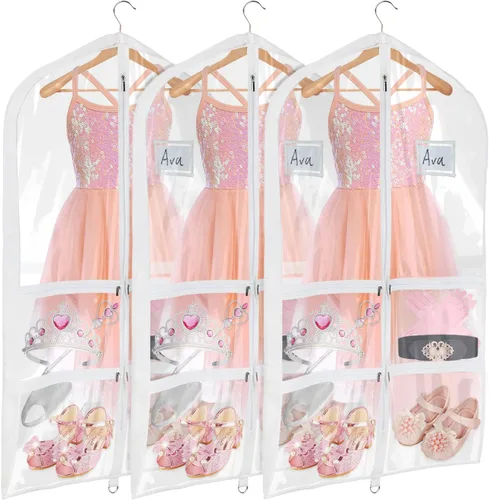 Vista 23 de Univivi Bolsas de PVC transparente para disfraz de baile, bolsa de ropa de 35 pulgadas para competiciones de baile, con 3 bolsillos separados
