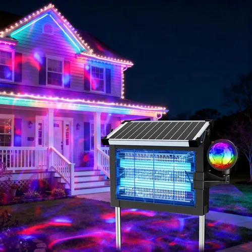 OnBeam Solar Bug Zapper Outdoor, 4500V Fly Zapper with Projector Lights Negro espacial