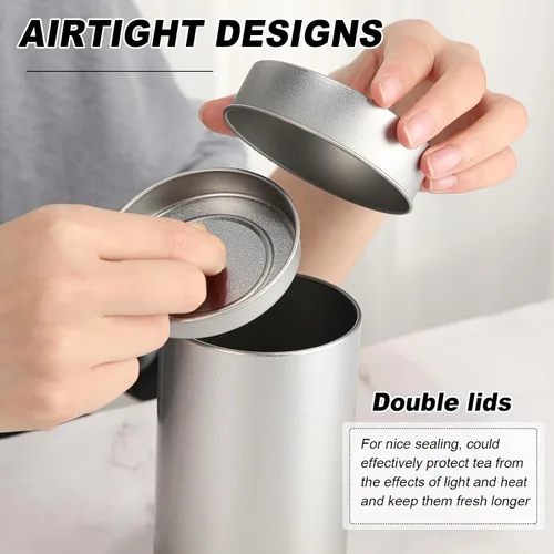Vista 5 de Zopeal 3 Pack Tea Tin Canister with Airtight Double Lids 12 oz Can Box Canister for Loose Leaf Tea Storage Bag Container Portable Small Kitchen for