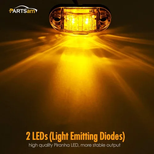 Vista 4 de Partsam Luz LED Ovalada Ámbar Roja de 2.5" con 2 Diodos para Remolque de Camión, Luz de Gálibo Marcadora Lateral 4PCS, Montaje en Superficie, Luces