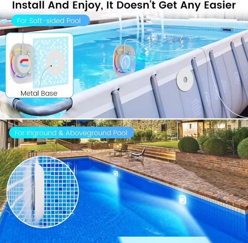 Vista 2 de LyLmLe Luces LED de piscina para piscinas sobre el suelo con control de aplicación, luces magnéticas inteligentes de piscina de 10 W