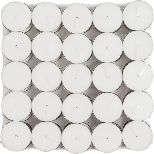 Hosley Velas de té sin perfume a granel, 50 velas blancas de larga duración, mini velas votivas para el hogar, restaurantes, iglesia de Shabat,