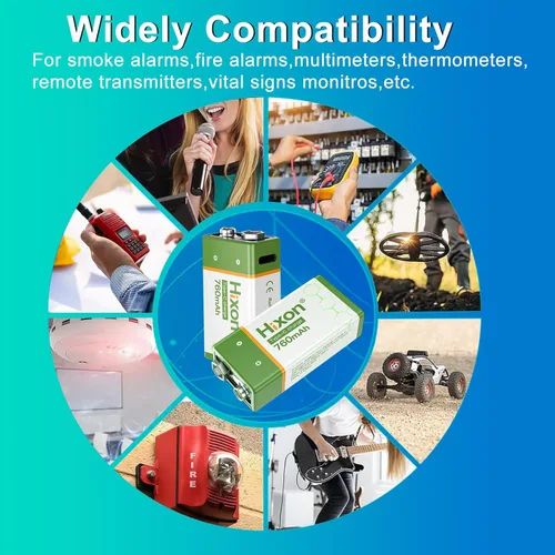 Vista 4 de Hixon Baterías de litio recargables USB de 9 V, baterías de iones de litio de larga duración de 760 mAh de 9 voltios con cable de carga tipo C