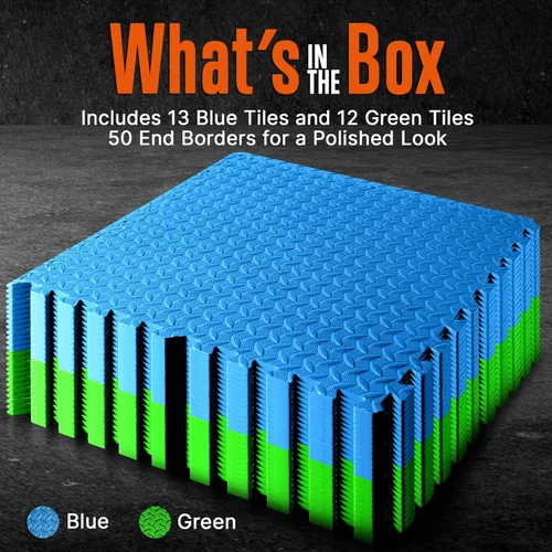 Vista 2 de SQUATZ Puzzle Exercise Mat 25/50 Tiles Interlocking Foam Home Mats, 24x24'' EVA Foam Floor ½ in Tiles, Protective Flooring for Gym Equipment, Yoga