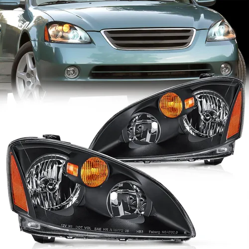 Nilight - Conjunto de faros delanteros compatibles con Nissan Altima 2002, 2003, 2004. Carcasa negra, reflector ámbar, lente transparente. Faros de