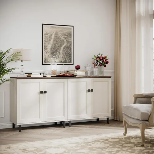 Vista 10 de FENSULN Gabinete de aparador de buffet multifuncional de casa de campo Moderna con estantes ajustables para cocina, barra de café, sala de estar