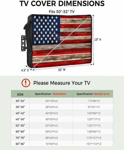 Vista 2 de Cubierta de TV para exteriores con bandera americana de 40 a 43 pulgadas resistente a la intemperie e impermeable, carcasa de TV para exteriores