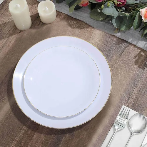 Vista 31 de Efavormart 10 Pack Platos transparentes rosa martillados de 7" de plástico para postres y aperitivos con borde dorado, platos desechables