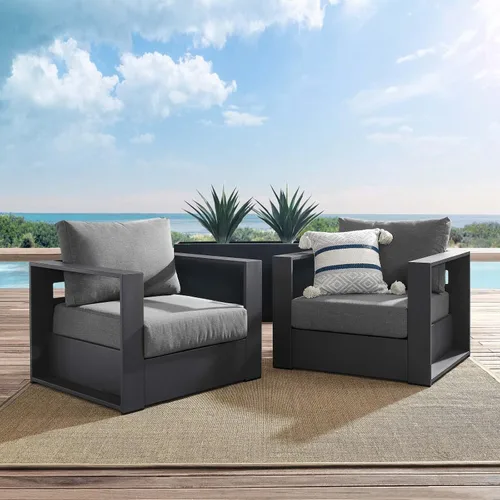 Vista 2 de Modway Tahoe - Juego de 2 piezas de aluminio para patio, color gris carbón carbón gris