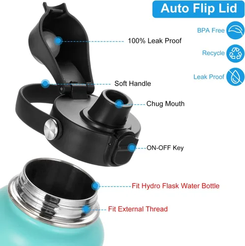 Vista 3 de Auto Spout Lid for HydroFlask Wide Mouth Sport Water Bottles, Replacement Lid for Hydro Flask Wide Mouth 12, 16, 18, 32, 40, 64oz, Chug Lid with