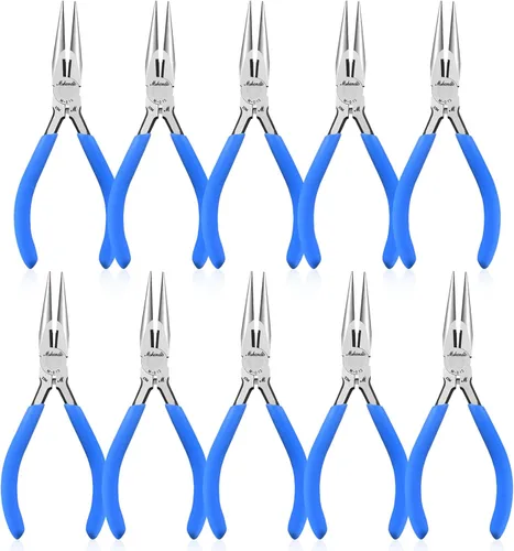 Vista 10 de Alicates de punta de aguja de mandíbula lisa, alicates de punta larga de acero de alto carbono sin dentar de 4.8 pulgadas para fabricación de joyas
