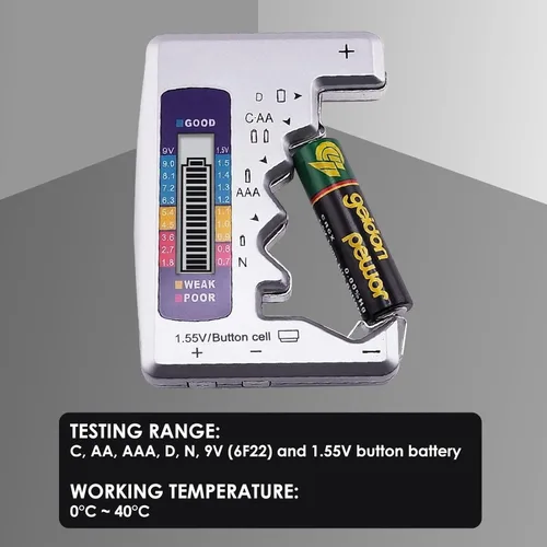 Vista 2 de Probador de batería Comprobador de siete tipos de batería C AA AAA D N 9V (6F22) y baterías de 1.55V..