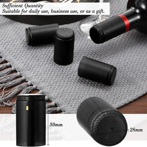 Vista 3 de Zonon 200 Piezas de Cápsulas Termorretráctiles de PVC para Botellas de Salsa Picante, Botellas Woozy de Vino de 28 x 50mm, Cápsulas de Tapas Negro