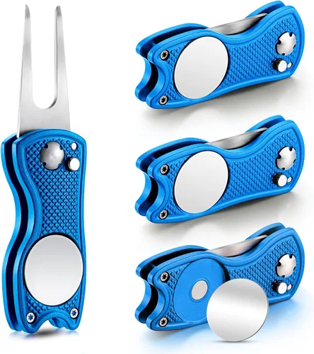 Vista 13 de Skylety 4 piezas herramienta de reparación de divot de golf plegable de metal con botón emergente magnético, marcador de bolas de acero inoxidable