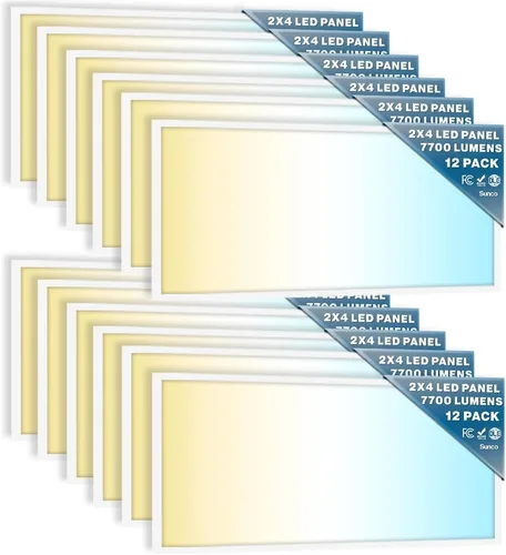 Vista 8 de Sunco - Paquete de 12 luces LED de panel plano de 1x4, CCT doble seleccionable 3500K/4000K/5000K y potencia seleccionable 30W/40W/46W, 5700LM