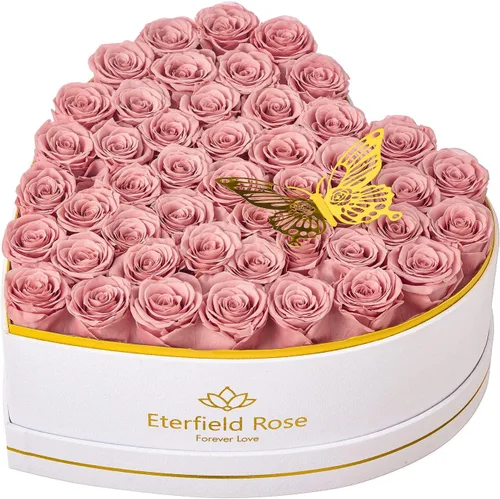 Vista 12 de Eterfield 27 flores para siempre en caja con forma de corazón, rosas preservadas que duran un año, flores preservadas, regalos de cumpleaños