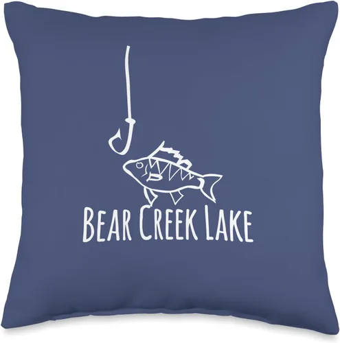 Mamaknows Bear Creek Lake State Park Bear Creek Lake Fishing Hook Fisherman Cute Whimsical Throw Pillow, 16x16, Multicolor