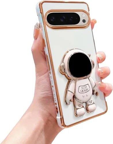 Vista 14 de phylla Funda para teléfono para Google Pixel 7A 6.1" 5g, Funda de teléfono con soporte astronauta chapado de lujo con patrón lateral pequeño de Negro