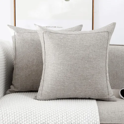 Vista 22 de Jepeak - Fundas de cojín de arpillera, paquete de 2 fundas de almohada cuadradas sólidas, gruesas y decorativas para el sofá o sillón, estilo casa