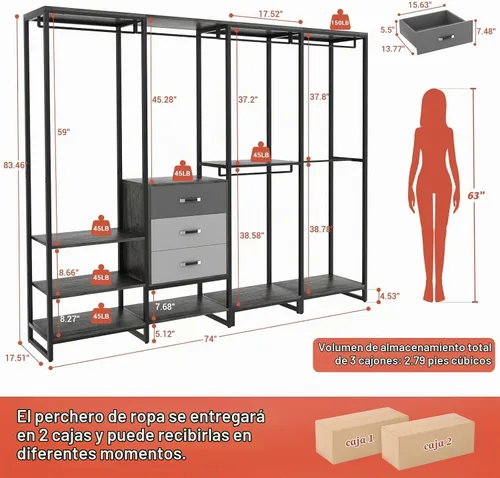 Vista 7 de Aheaplus Organizador de Closet de Madera para Colgar Ropa, Perchero de Ropa Resistente, Sistema de Closet en Esquina en Forma de L Grande con 3