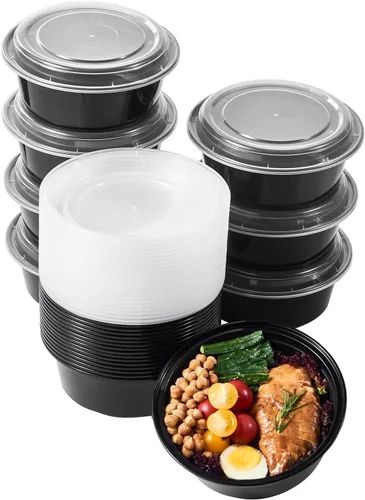 Vista 11 de FULING - Envases de almacenamiento de comida para preparar comidas, 50 unidades, 24 onzas, redondos, con tapas, para llevar, caja de plan