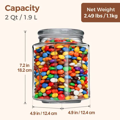 Vista 2 de ComSaf Tarro de vidrio de 64 onzas con tapa, recipientes de almacenamiento de despensa de 2 cuartos de galón con tapas de vidrio, contenedores