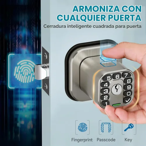Vista 3 de Richelock - Perilla de puerta de huellas dactilares, cerradura de puerta biométrica inteligente con teclado, perilla de puerta de código de entrada