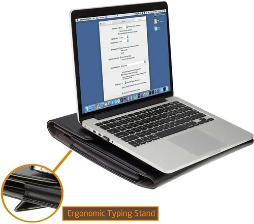 Vista 6 de Black Leather Folio Case - Compatible with CHUWI AeroBook Notebook Ultrabook 13.3 Inch