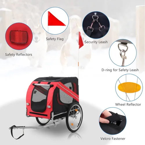 Vista 11 de PEXMOR Remolque de bicicleta para perros, carrito plegable para mascotas con enganche universal, transporte de carga para perro y ruedas de Azul
