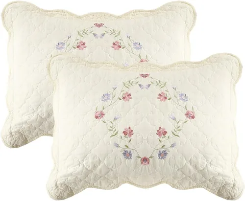 Vista 6 de vctops Juego de 2 fundas de almohada elegantes bordadas con flores, tamaño Queen, 100% algodón, decorativas, acolchadas (azul, 20 x 26 pulgadas)