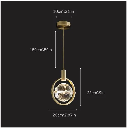 Vista 3 de 2 Pack Pendant Lights, Mid Century Globe Crystal Ceiling Hanging Lighting with Metal Decoration, Adjustable Height Neutral Light Chandelier for