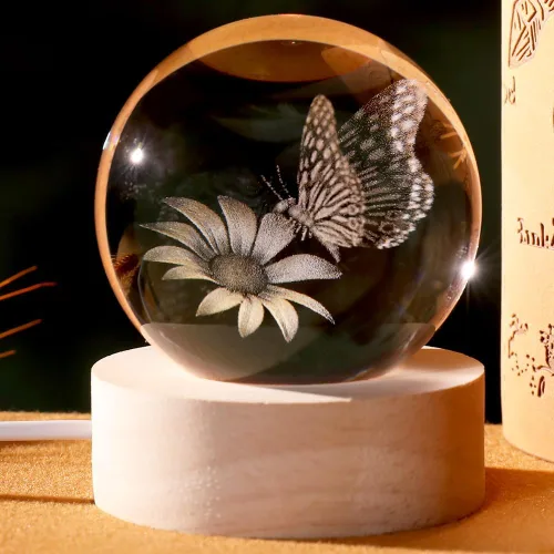 Bola de Cristal de Mariposa 3D Mariposa en Bola de Cristal de 60mm Regalos Decorativos para Mujeres con Base de Iluminación Multicolor