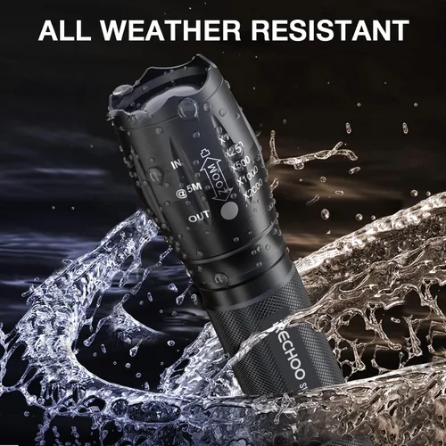 Vista 6 de RECHOO Paquete de 2 linternas LED de alta luminosidad - 5 modos, con zoom, impermeable y súper brillante, linterna táctica para acampar, senderismo