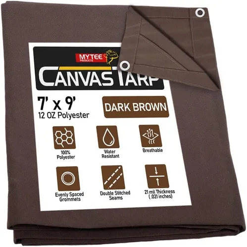 Vista 66 de Mytee Products Lona de lona marrón oscuro de 6 x 8 pies de 12 onzas, resistente al agua y transpirable, lonas resistentes, cubierta de lona