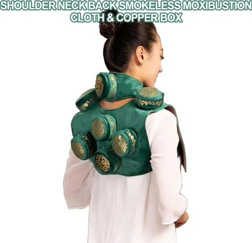 Vista 8 de Shoulder Neck Back Smokeless Moxibustion Cloth & Copper Box, Sticks Mugwort Copper Box Set, Portable Therapy Bag, 3-Speed Temperature, Relieve