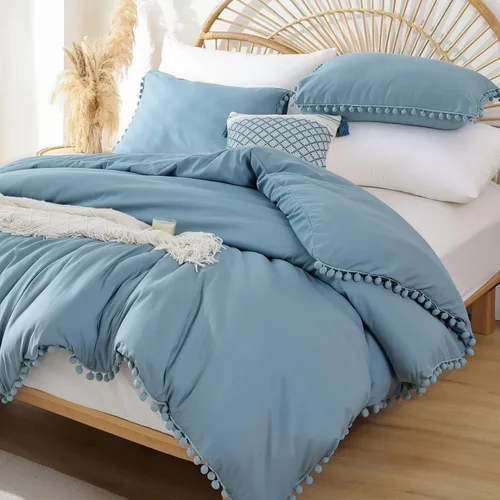Vista 11 de YIRDDEO - Juego de edredón tamaño King con borla de bolas y borde de pompones, juego de cama King suave para todas las estaciones - 3 piezas, 1