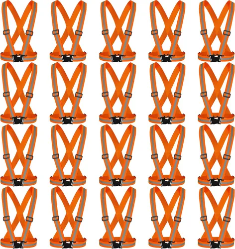 Vista 19 de Hercicy 20 chalecos reflectantes de alta visibilidad, correas ajustables para equipo de correr, reflector ligero para construcción (negro)