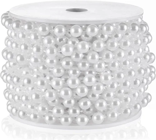 Vista 15 de Guirnalda de perlas de 0.236 in, guirnalda de perlas de imitación de oro de 66 pies, rollo de guirnalda de perlas de imitación, decoración de fiesta
