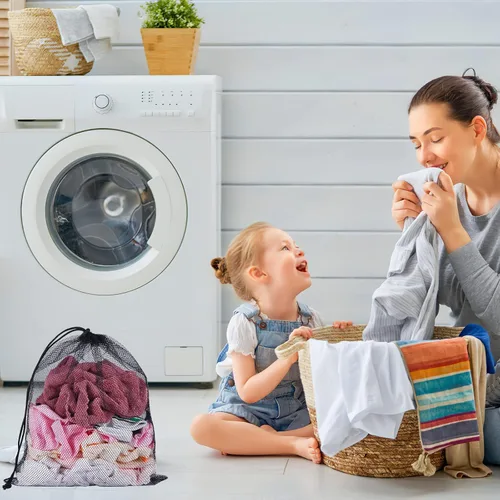 Vista 5 de iMucci 13 "X15.5" 100 piezas de malla de lavandería con cordón bolsa de nailon con cordón de cierre