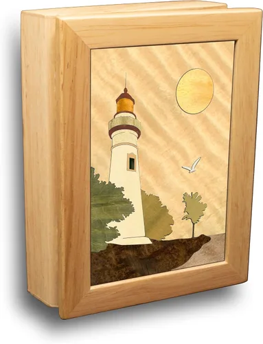 Caja de faro de madera, hecha a mano en Estados Unidos, calidad inigualable, única, no hay dos iguales, obra original de arte de madera. Un regalo
