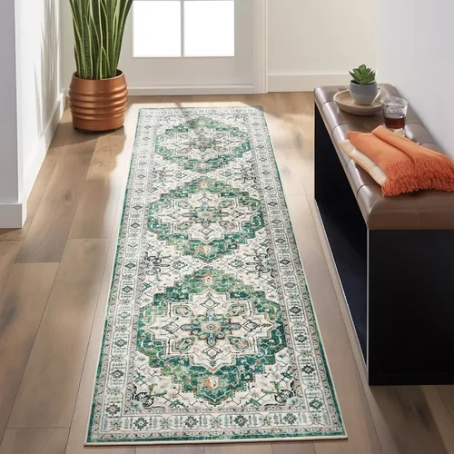 Vista 113 de zesthome Alfombras de área de 5 x 7, lavables a máquina, para sala de estar, dormitorio, resistentes a las manchas, vintage, de gran área, Beige