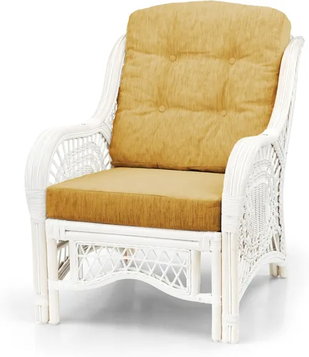 Vista 7 de Malibu Lounge Juego de 4: 2 sillas de mimbre de ratán natural, sofá de tres plazas con cojines marrón claro y mesa de centro con vidrio hecho a