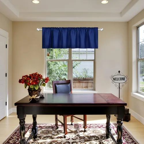 Vista 30 de DECOVSUN Cenefa morada para ventanas de 60 x 18 pulgadas, aislamiento térmico sólido, bolsillo para cortinero, cenefa corta para cocina, cenefa