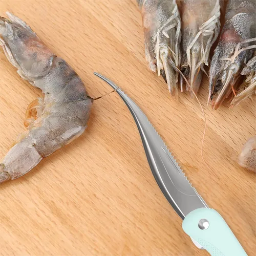 Vista 8 de Luvan Herramienta de diseño de camarones, Deveiner de camarones con hoja afilada de acero inoxidable y mango antideslizante, herramienta para pelar