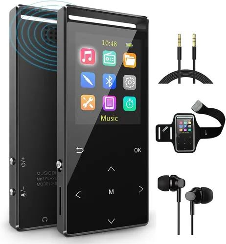 Reproductor de MP3 64 GB con brazalete deportivo Bluetooth, FM, HiFi, reproducción aleatoria, música rip de línea, grabación de voz, multifuncional,