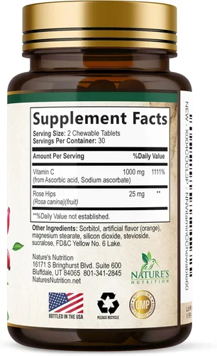 Vista 9 de Vitamin C 1000mg Per Serving Chewable - Extra Strength Antioxidants for Powerful Immune Support w/Vitamin C & Rose HIPS, Potent Dietary VIT C Chews